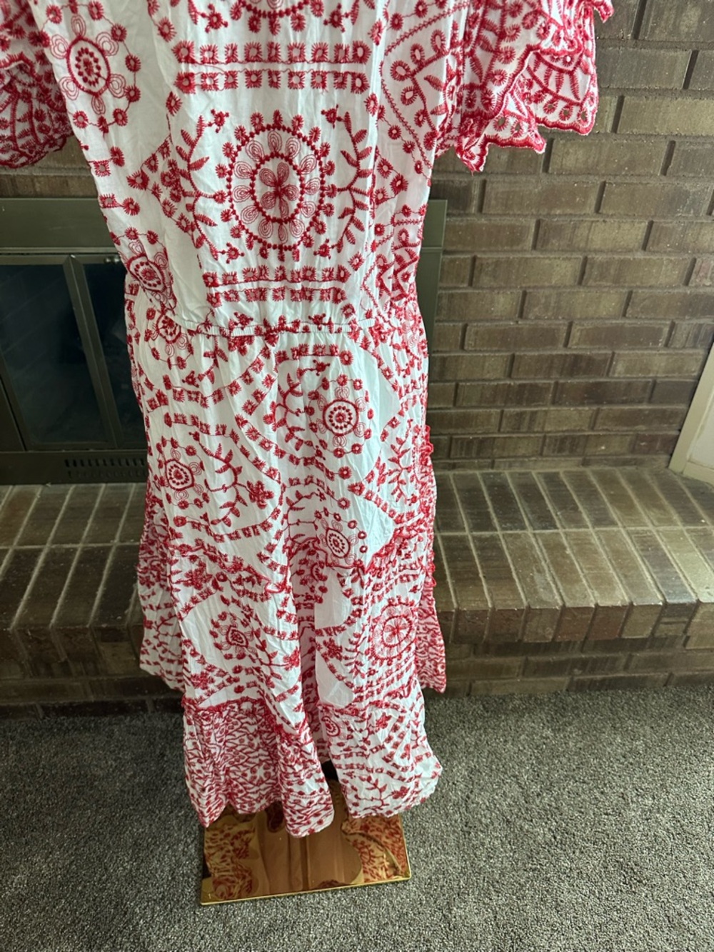 NWT Hayden LA Boho Embroidered Eyelet Lace Midi Red White Scallop Sleeve 1XL - Picture 9 of 11